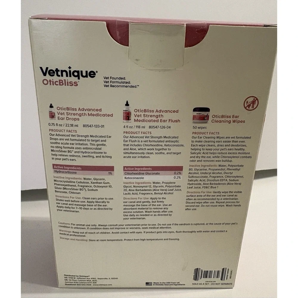 Vetnique OticBliss Medicated Ear Care Kit for Dogs & Cats Advanced Vet Strength